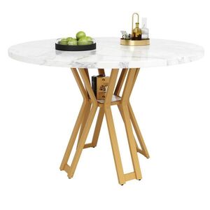 Redom JEDÁLENSKÝ stôl 100/100/76 cm s mramorovým MDF povrchom a nastaviteľnými nožičkami, Biela/Zlatá vyobraziť
