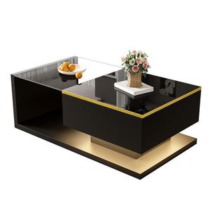 Redom KONFERENČNÝ stolík 90/50/32, 5 cm s úložným priestorom, sklenenou doskou a LED osvetlením, Čierna vyobraziť