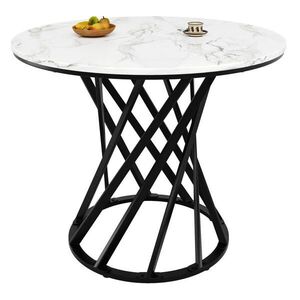 Redom JEDÁLENSKÝ stôl 80/80/76 cm s mramorovým MDF vrchom, kovovými nohami a nastaviteľnými nožičkami, Čierna/Biela vyobraziť