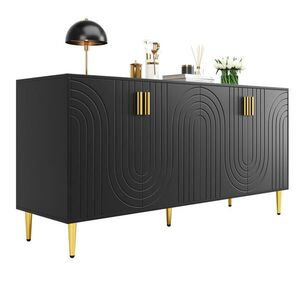 Redom SIDEBOARD 152/40/75 cm z MDF s vlnitým dizajnom, 4 úložnými policami a bezpečným upevnením, Čierna vyobraziť