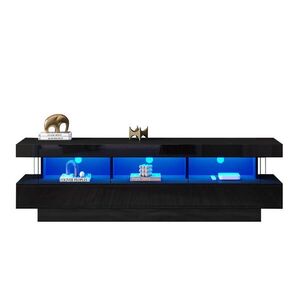 Redom TV stolík 160/38/50, 5 cm s LED osvetlením, Bluetooth ovládaním a 3 sklenenými policami, Čierna vyobraziť