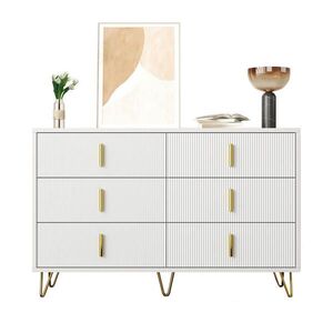 Redom SIDEBOARD 120/40/77 cm so 6 zásuvkami, moderný minimalistický dizajn a zlaté úchytky, Biela/Zlatá vyobraziť