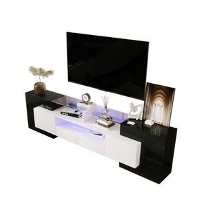 Redom NÍZKA komoda 200/35/60 cm so 4 dvierkami, 2 zásuvkami a LED osvetlením, Čierna/biela vyobraziť