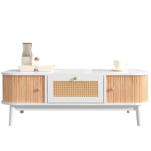 Redom KONFERENČNÝ stolík 110/55/38, 5 cm z MDF s ratanovými zásuvkami a posuvnými dvierkami, Biela vyobraziť