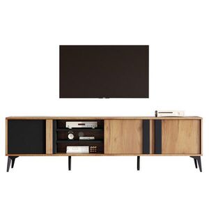 Redom NÍZKA komoda pod TV 180/40/50 cm s káblovým otvorom, 3 dvierkami a 4 otvorenými policami, Hnedá/Čierna vyobraziť