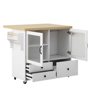 Redom KUCHYNSKÝ ostrovček 100/42-70/91, 5 cm s kolieskami, rozkladacou doskou a úložným priestorom z MDF, Biela + Prírodná vyobraziť