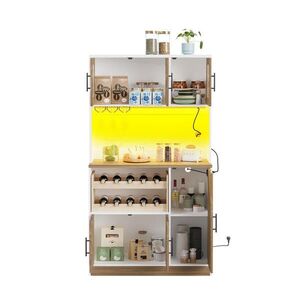 Redom PRÍBORNÍK 100/40/180 cm z MDF s RGB LED osvetlením, 2 elektrickými zásuvkami, USB a policou na víno, Biela a prírodná vyobraziť
