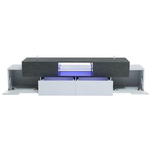 Redom NÍZKA komoda 180/40/45 cm z drevotriesky s RGB LED osvetlením, sklenenými policami a úložným priestorom, Biela/sivá vyobraziť