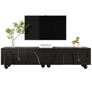 Redom TV skrinka 180/40/42 cm s úložným priestorom, z drevotrieskovej dosky a s masívnymi drevenými nohami, Čierna vyobraziť