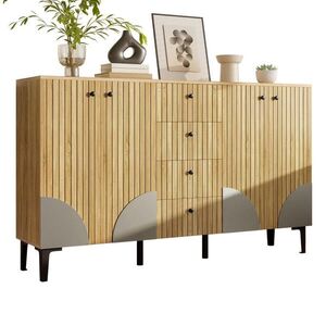 Redom SIDEBOARD 160/36/94 cm so 4 dvierkami a 4 zásuvkami, minimalistický vzhľad, Drevo vyobraziť