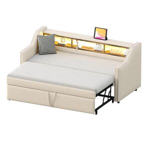 Redom POSTEĽ pre mládež 90/180 x 190 cm s výsuvným lôžkom, LED osvetlením a USB, Béžová vyobraziť