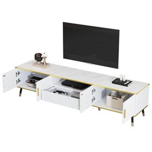Redom NÍZKA komoda 200/40/46 cm s káblovým otvorom, 2 dvierkami, zásuvkou a mramorovým vzhľadom, Biela vyobraziť