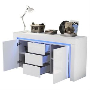 Redom SIDEBOARD 140/40/65 cm s LED osvetlením, 3 zásuvkami, 2 dvierkami a vysokolesklou MDF prednou stranou, Biela vyobraziť