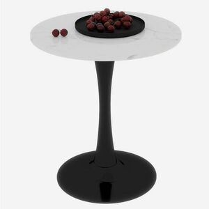 Redom PRÍRUČNÝ stolík 70 cm s okrúhlou doskou v mramorovom dekore, minimalistický a univerzálny, Čierna/Biela vyobraziť
