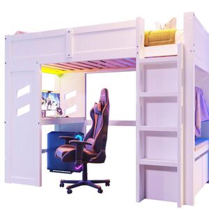 Redom VYVÝŠENÁ posteľ 90/200 cm s písacím stolom, LED osvetlením, USB a Typ-C, zásuvkami a stojanom na šaty, Biela vyobraziť