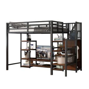 Redom VYVÝŠENÁ posteľ 90/200 cm s TV stojanom, zásuvkou a úložným rebríkom, kovová konštrukcia, Čierna vyobraziť