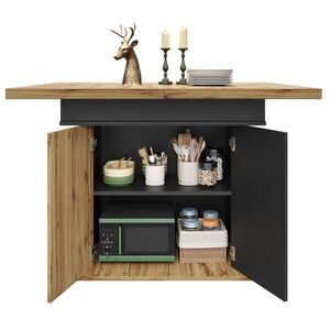 Redom JEDÁLENSKÝ stôl 110-140/80/75 cm, rozkladací s úložným priestorom a nastaviteľnými policami, MDF, Čierna, prírodná vyobraziť