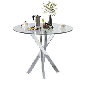 Redom JEDÁLENSKÝ stôl 80/80/75 cm pre 2–4 osoby s doskou z tvrdeného skla a krížovou podnožou, Strieborná vyobraziť