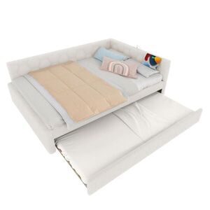 OKWISH DENNÁ posteľ 140/200 cm biela s výsuvným lôžkom USB a Typ-C z MDF a zamatu vyobraziť