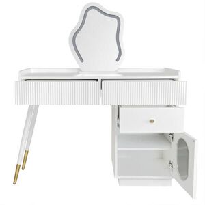 OKWISH TOALETNÝ stolík 100/40/75 cm biely s LED osvetlením a bočnou skrinkou z drevotriesky vyobraziť