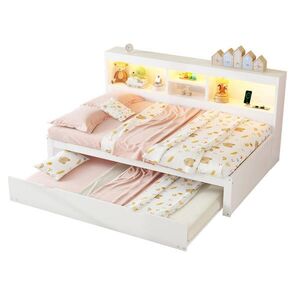 OKWISH JEDNOLÔŽKOVÁ posteľ 90/200 cm biela z drevotriesky s výsuvným lôžkom LED osvetlením a USB vyobraziť