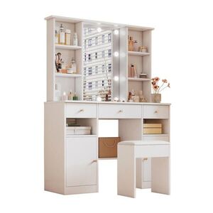 OKWISH TOALETNÝ stolík 110/40/151 cm biely z drevotriesky s LED osvetlením zrkadlom a úložným priestorom vyobraziť