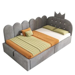 OKWISH ČALÚNENÁ posteľ 90/200 cm sivá zo zamatu s úložným priestorom a korunkovým čelom vyobraziť
