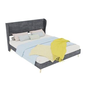 OKWISH ČALÚNENÁ posteľ 160/200 cm sivá s mäkkým čelom z látky a kovu vyobraziť