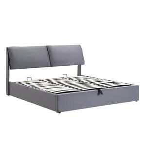OKWISH ČALÚNENÁ posteľ 180/200 cm sivá s hydraulickým úložným priestorom a 3 zásuvkami zo zamatu vyobraziť
