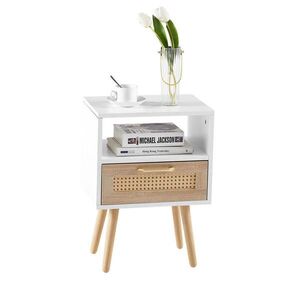 OKWISH NOČNÝ stolík 30/40/55 cm bielo-prírodný s ratanovou zásuvkou z MDF vyobraziť