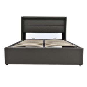 OKWISH ČALÚNENÁ posteľ 140/200 cm sivá z PU s LED osvetlením, úložným priestorom a matracom vyobraziť