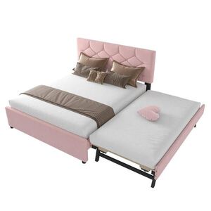OKWISH ČALÚNENÁ posteľ 140/200 cm ružová zo zamatu a MDF s výsuvným lôžkom a lamelovým roštom vyobraziť