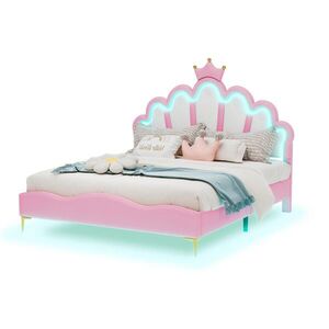 OKWISH MANŽELSKÁ posteľ 140/200 cm ružová s LED osvetlením a nastaviteľnou výškou z PU kože vyobraziť
