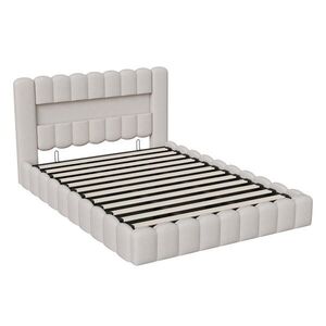SHOPENTRA ČALÚNENÁ posteľ 180x200 cm béžová LED USB úložný priestor s plachtou vyobraziť
