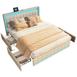 SHOPENTRA ČALÚNENÁ posteľ 180/200 cm béžová so zásuvkami, LED a USB vyobraziť