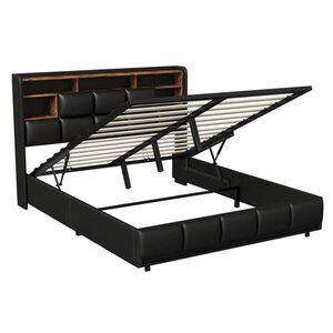 SHOPENTRA PLYNOVÁ tlaková posteľ 140x190cm čierna LED, USB a úložný priestor vyobraziť