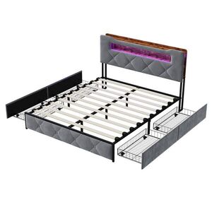 SHOPENTRA ČALÚNENÁ posteľ 140×200cm sivá, zamatová, USB, 4 zásuvky, úložný priestor vyobraziť