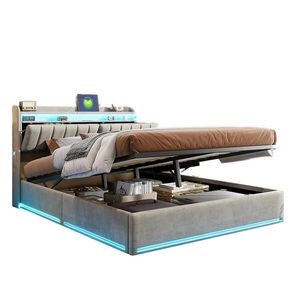 SHOPENTRA ČALÚNENÁ posteľ 140x190 cm sivý zamat USB úložný priestor vyobraziť
