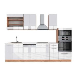 Vicco KUCHYNSKÝ KÚT Fame-Line Biely vysoký lesk/dub Goldkraft 300 cm s vysokou skriňou, AP mramor vyobraziť
