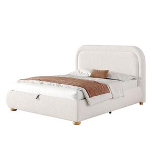 Modfu ČALÚNENÁ posteľ z bouclé 160x200 cm biela s hydraulickým úložným priestorom a roštom vyobraziť