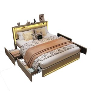SHOPENTRA MANŽELSKÁ posteľ 180x200 cm, LED, USB, 4 zásuvky, ľanová, béžová vyobraziť