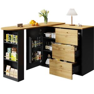 Modfu BAROVÝ stôl z MDF 204x39x104 cm čierny s 360° otočným a výsuvným systémom a úložným priestorom vyobraziť