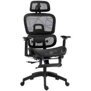 SHOPENTRA OTOČNÁ stolička, čierna, sieťovaná, ergonomická, s podrúčkami a opierkou na nohy vyobraziť