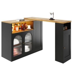 Modfu BAROVÝ stôl z MDF 197x39, 6x100 cm čierny s 360° otočnou doskou, LED osvetlením a úložným priestorom vyobraziť