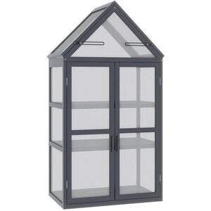 Modfu MINISKLENÍK z dreva 42x70, 5x132 cm sivý s 3 policami, otváracou strechou a dvojitými dverami vyobraziť