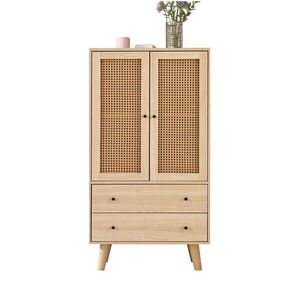 Redom KOMODA 60/40/120 cm s 2 dvierkami a 2 zásuvkami, ratanovým dekorom a veľkým úložným priestorom, Dub vyobraziť