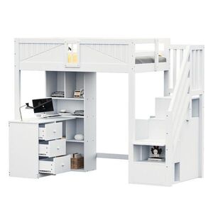 OKWISH VYSOKÁ posteľ 90/200 cm biela z masívneho dreva s písacím stolom úložným priestorom a vymeniteľným rebríkom vyobraziť