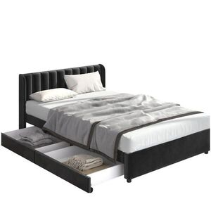 OKWISH ČALÚNENÁ posteľ 160/200 cm čierna so zamatovým poťahom s roštom a 2 zásuvkami vyobraziť