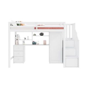 OKWISH POSCHODOVÁ posteľ 90/200 cm biela s písacím stolom, skriňou a úložným priestorom z masívneho dreva a MDF vyobraziť