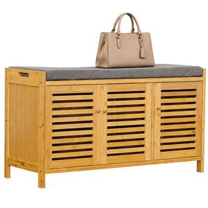 Relaxdays LAVICA Prírodná sivá bambus na topánky čalúnené sedadlo 50 cm vyobraziť